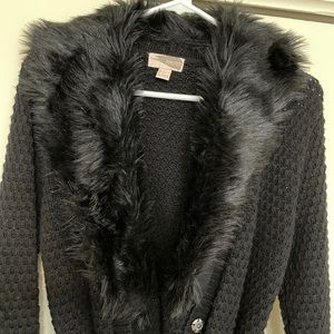 Forever 21 Black Faux Fur Longline Cardigan Small